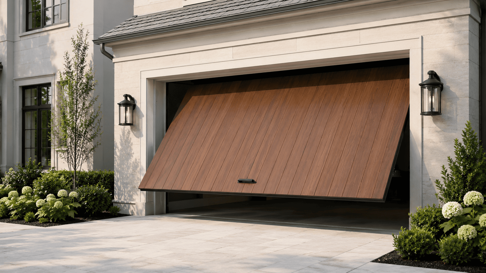 Tilt-up garage door mid-open — Karana Downs
